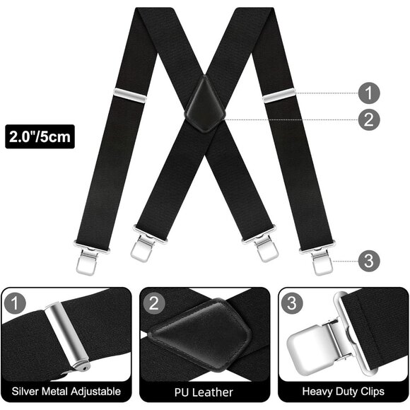 Mens Heavy Duty Suspenders with Strong Clips Elastic Y Back Braces 2 Inch - Picture 7 of 7